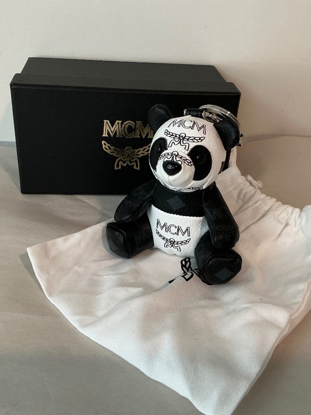 NWT MCM Black and White Panda Bag Charm/Key Ring
